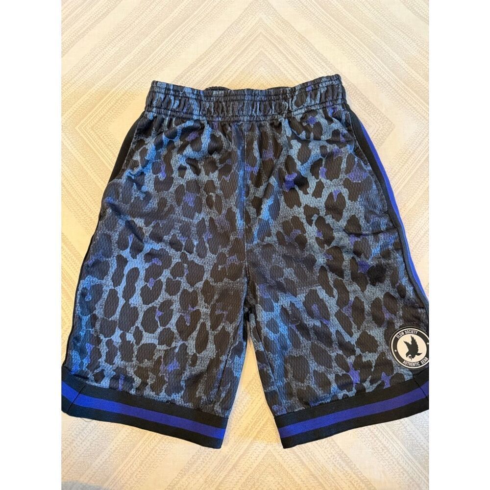 Flow Society Boys Youth Small Athletic Shorts Blue Black Animal Print 7” Inseam